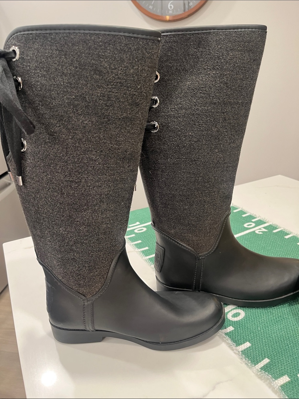 Coach Women's Black and Gray Tall Lace-up Rain Boots- rare find! - Picture 2 of 13